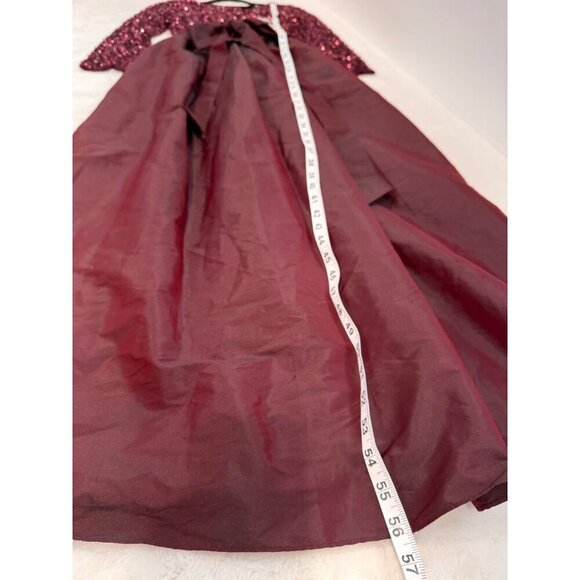 New Pissaro Nights Womens Size 6 Burgundy Sequined Evening Gown W/ Taffeta Skirt - Picture 4 of 11